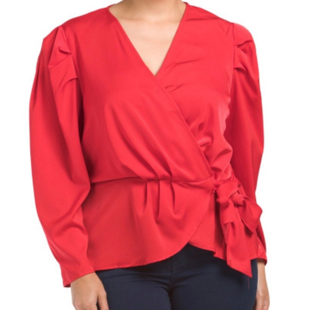 EUC Adiva Women's Red Plus Wrap Blouse Size 2X